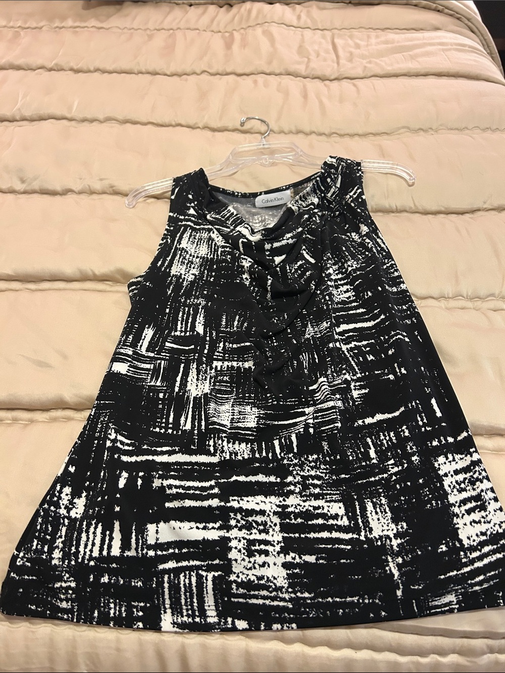 Calvin Klein Black & White Abstract Print Girls' Sleeveless Dress